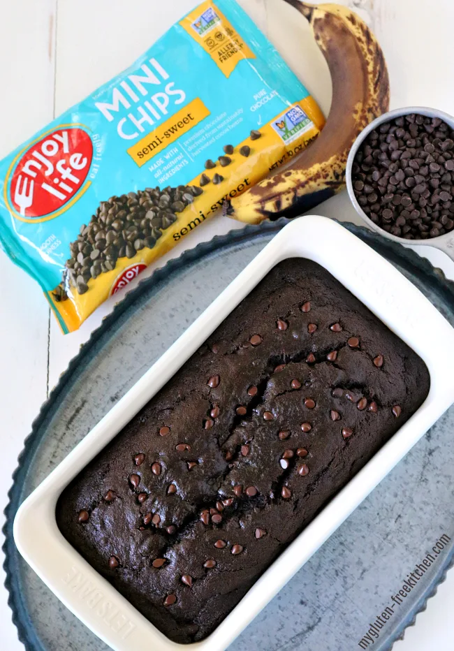 Gluten-free Chocolate Banana Bread with Enjoy Life mini chocolate chips