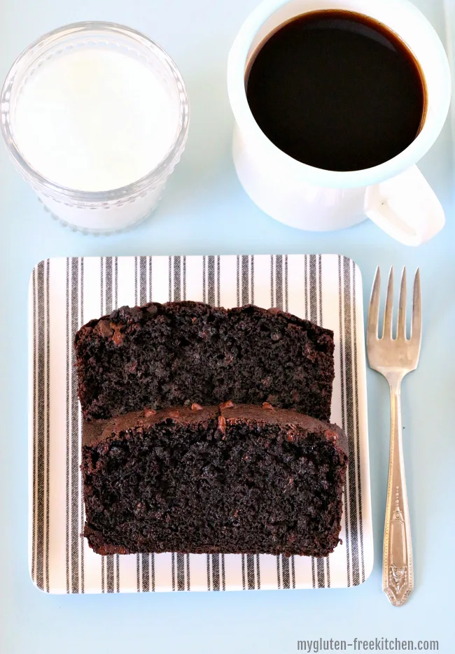 Gluten-free Chocolate Chocolate Chip Banana Bread Recipe. Perfect for gluten-free breakfast or mid-morning snack!