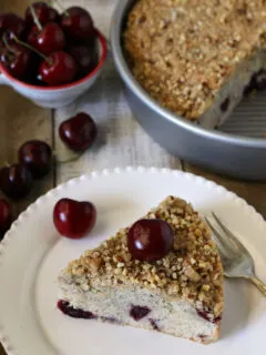 Gluten free Cherry Coffee Cake Recipe. Delicious coffee cake that's dairy-free too.
