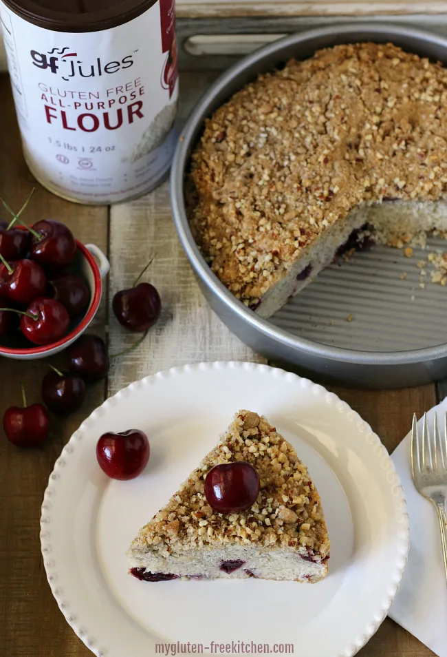 Gluten-free Dairy-free Cherry Almond Coffee cake with gfJules flour