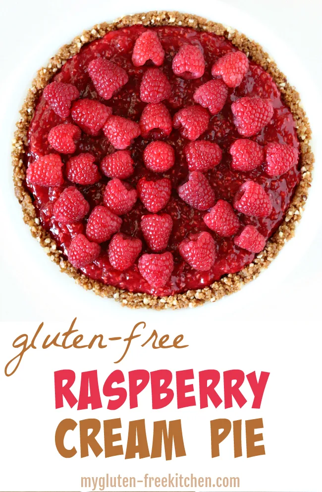 no bake gluten-free pie with raspberries on top