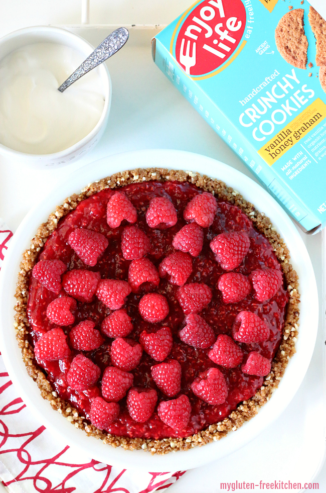 Gluten-free Raspberry Cream Pie with Graham Cookie Crust