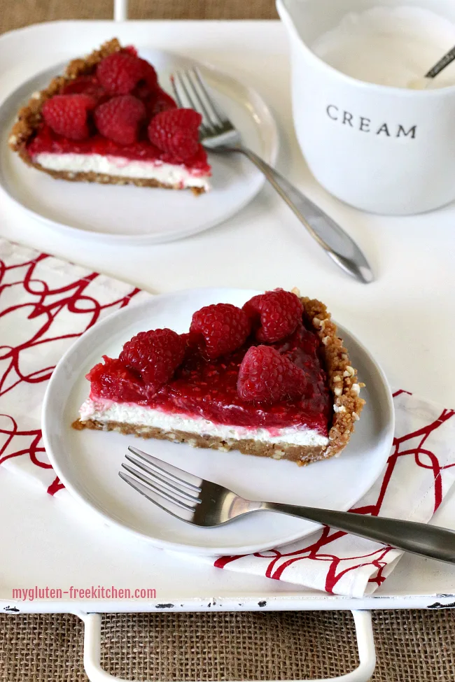 Slices of gluten-free raspberry cream pie