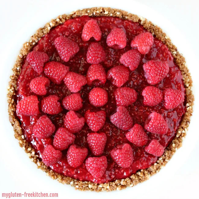 Gluten-free Raspberry Cream Pie. Delicious no bake dessert!