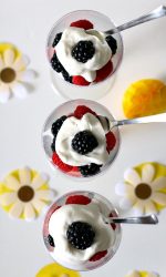 Easy Gluten-free Berry Trifles. Made with fresh raspberries and blackberries and homemade whipped cream with a hint of lemon.