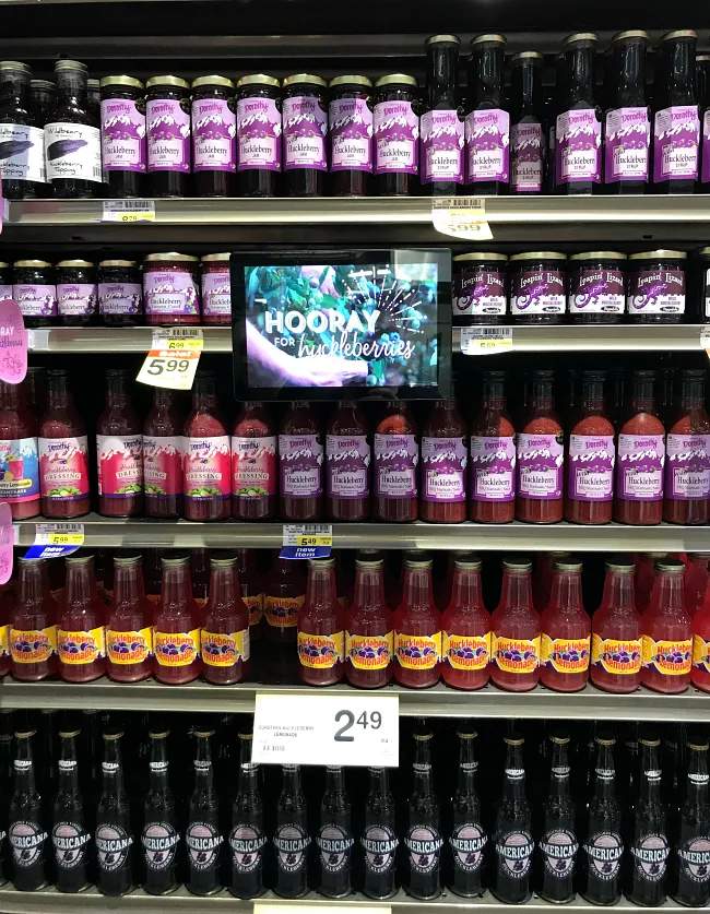 Gluten-free Huckleberry Products at Albertsons on Broadway, BBQ sauce, lemonade, and more.