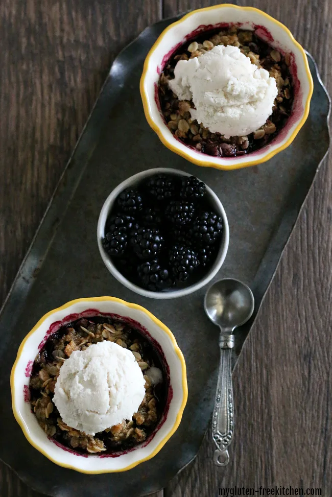 Individual Gluten-free Dairy-free Blackberry Crisp | My Gluten-free Kitchen Individual Gluten-free Dairy-free Blackberry Crisp