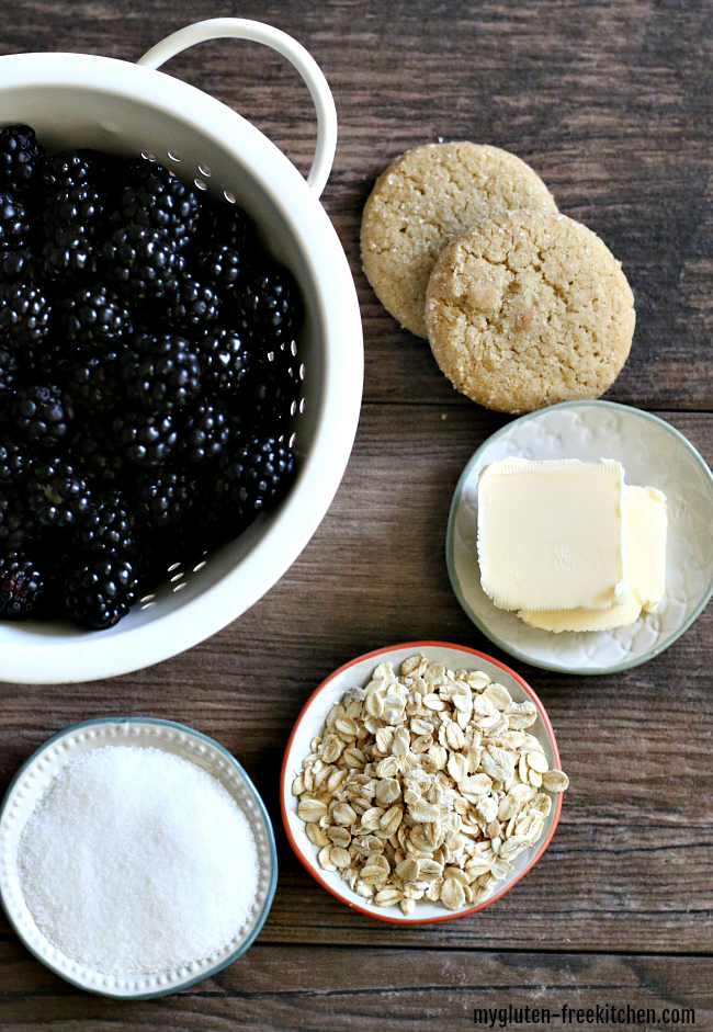 Ingredients for gluten-free blackberry crisp for two. Top 8 allergen free!