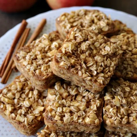 Gluten-free Apple Cinnamon Baked Oatmeal Squares - Great make-ahead breakfast idea. Can grab and go or eat in a bowl with milk or non-dairy milk. These are dairy-free too!