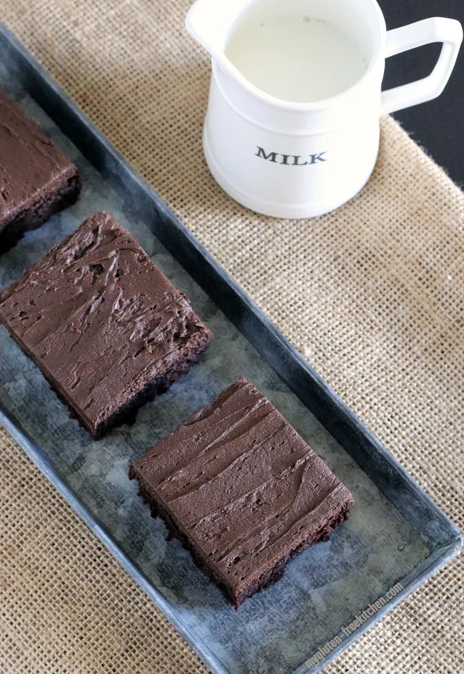 Gluten-free Frosted Brownies with milk