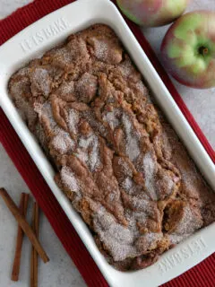 Loaf of gluten-free apple bread in pan