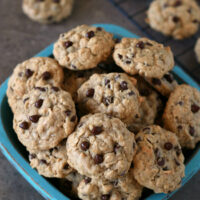 Gluten-free Oatmeal Chocolate Chip Cookies. These are dairy-free too! Easy recipe that makes a LARGE batch!
