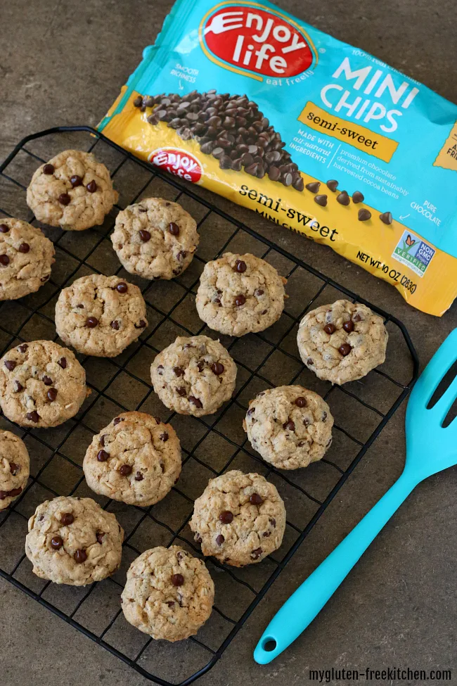 Gluten-free Oatmeal Chocolate Chip Cookies with Enjoy Life mini chips