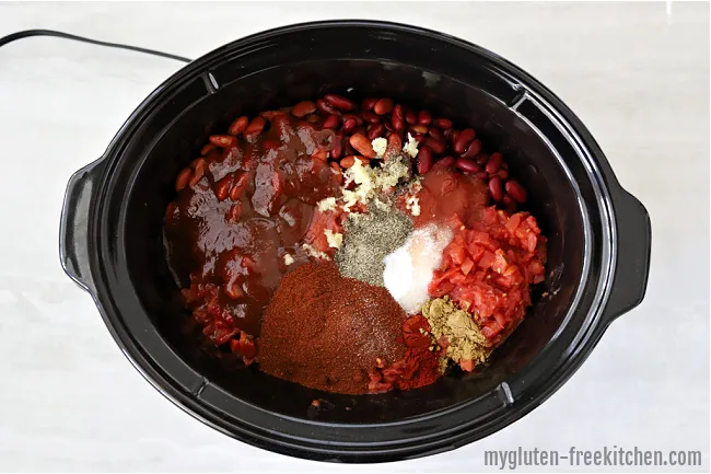 Gluten-free Chili Ingredients in Crockpot