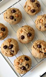 Gluten-free Peanut Butter Butterscotch Chocolate Chip Cookies on cooling rack