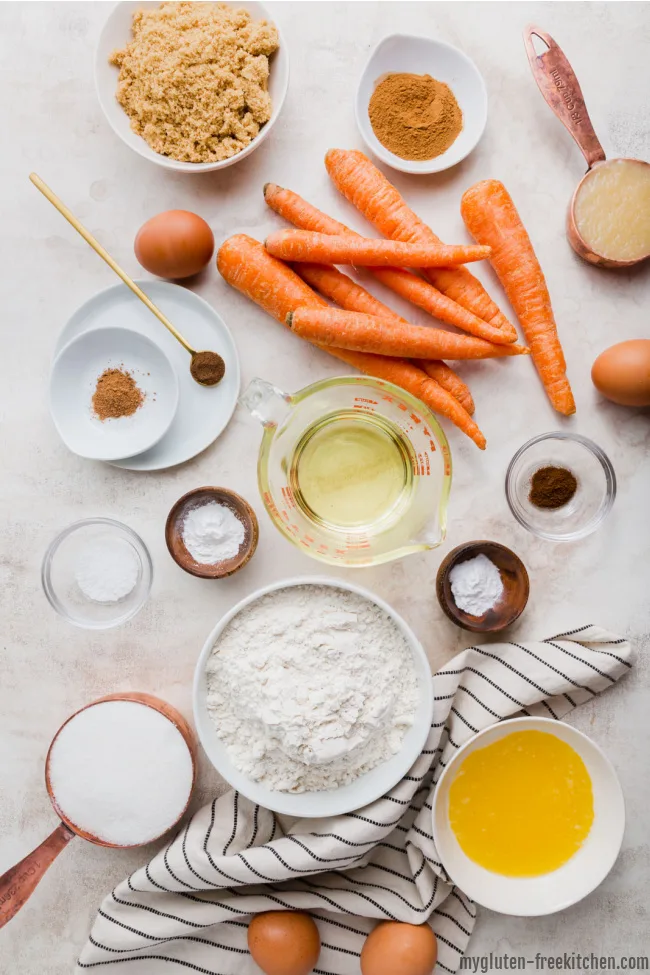 Ingredients for gluten-free carrot cake