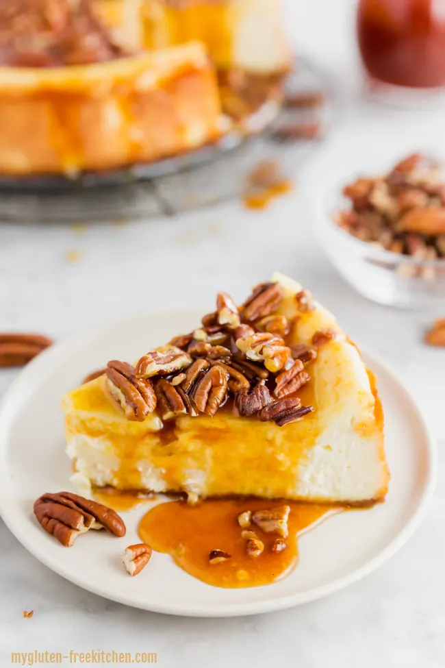 Gluten-free Cheesecake with Caramel Pecan topping