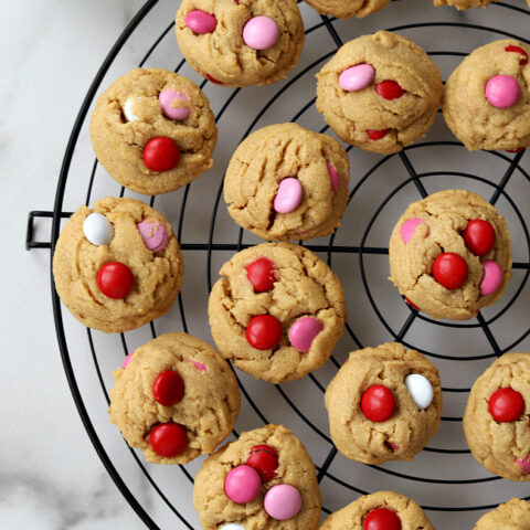 Cookie Rack with Valentine's Gluten-free Peanut Butter M&M Cookies