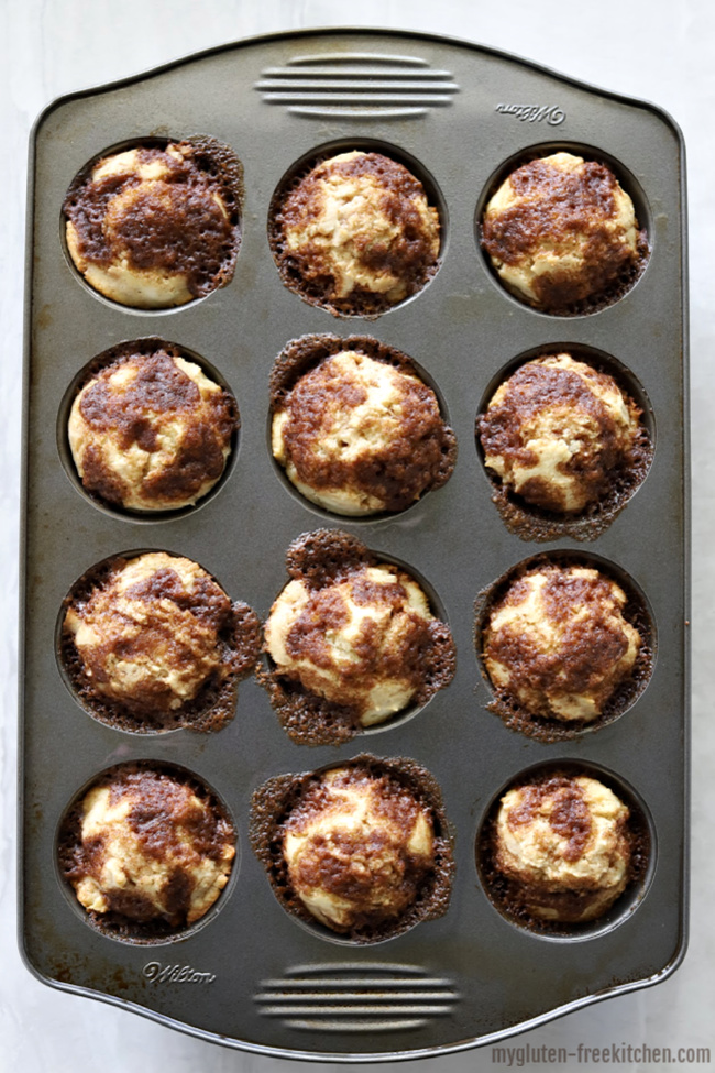 Muffin pan full of gluten-free cinnamon muffins