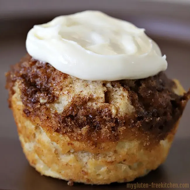 Gluten-free Cinnamon Swirl Muffin with Cream Cheese Frosting