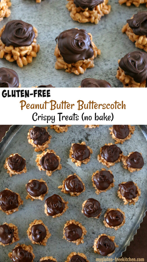 Gluten-free Peanut Butter Butterscotch Rice Crispy Treats (no-bake)