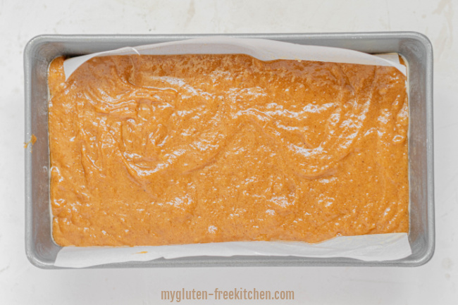 gluten-free pumpkin bread batter in pan