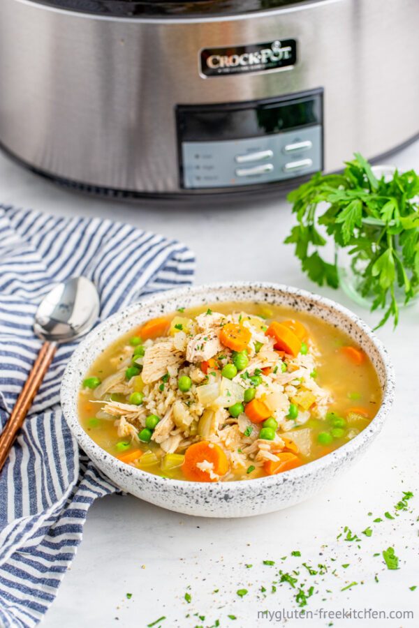 Gluten-free Slow Cooker Turkey and Rice Soup