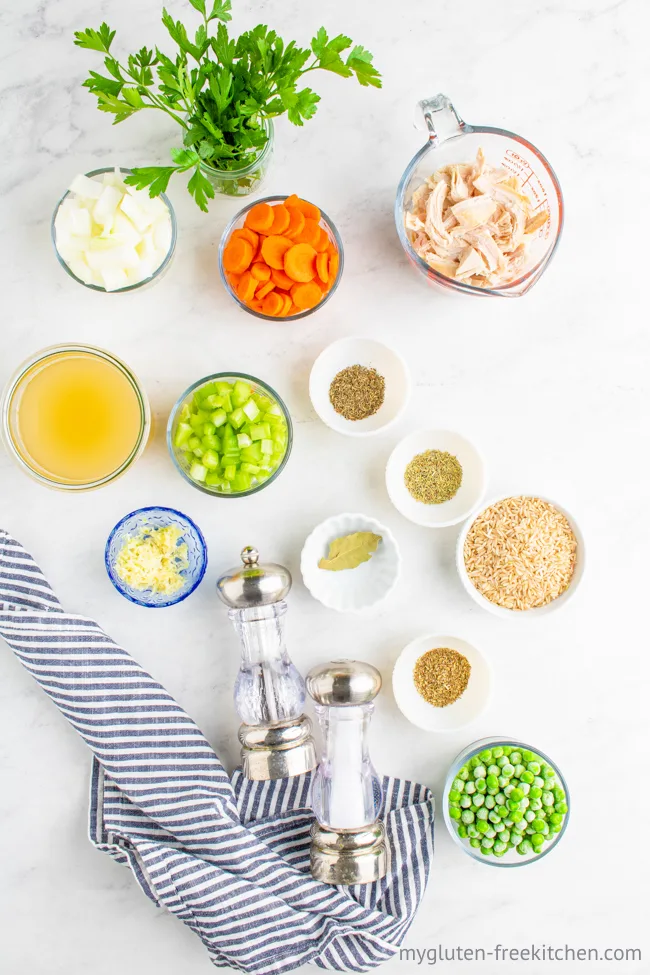 Ingredients for gluten free Turkey and Rice Soup