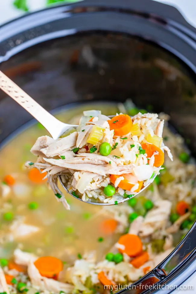 Serving gluten-free turkey and rice soup